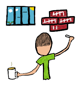 Prisoner marks off days on a cell wall.  Holds chalk and a cup of coffee and has a small window offering a glimpse of the outside - sun, birds, tree.  For people who feel they are trapped in a prison - work, study, relationship - or maybe are in an actual prison.  Keep counting those days.