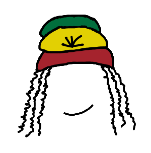 A humorous Rasta image showing a colorful hat, dreadlocks and a big Rasta smile.