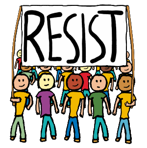 Resist protest design shows group of people marching with a large 