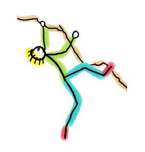 Rock Climbing Stickman shows a fun hand drawn climber tackling a difficult section of a mountain climb. Cool image for peak style!