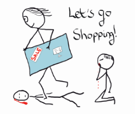 Black Friday shopping with successful shopper and couple of innocent injured bystanders