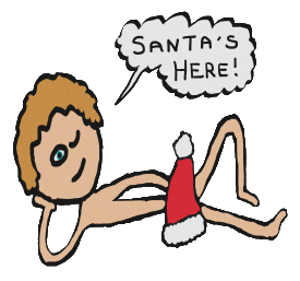 Santa's Here features sexy Santa wearing nothing but his hat