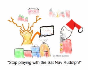 Rudolph and Santa in the sleigh - Rudolph playing with the sat nav