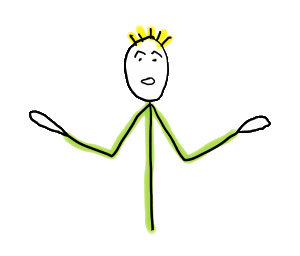 Shruggie Stickman design shows the shrug emoticon expressed in a fun hand-drawn style with hands held out in a whatever, smugshrug kind of way.
