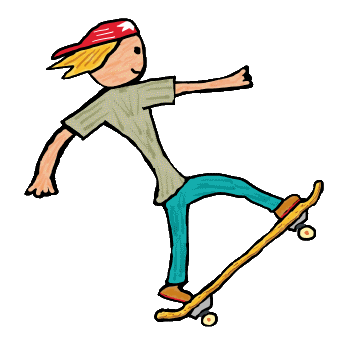 Fun Skateboarding design shows a stickman skateboarder riding a board with style - pulling a wheelie as they go. Cool graphic for skateboard enthusiasts.