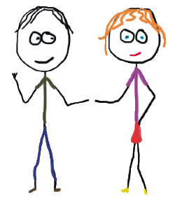 Changing a stick figure man into a female with hair, eyes, lipstick and other differences.