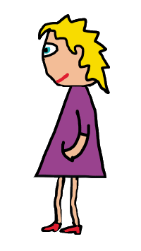 Left profile stick woman wearing green dress