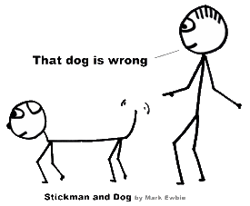 Stick dog with round head and stick body