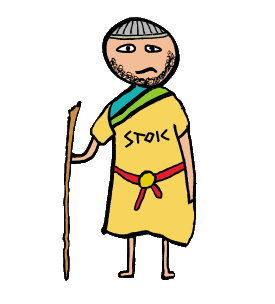 Stoic philosopher with staff and bored expression