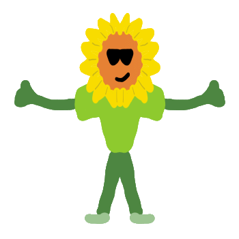 A happy smiling sunflower wearing shades and a big smile in a fun drawing.