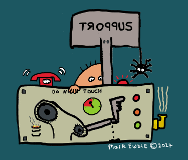 Tech support desk with a broken computer