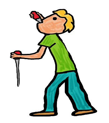 Sword Swallowing design shows circus performer holding one sword and swallowing the other.