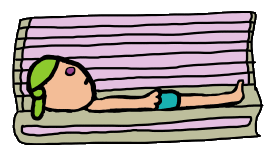 Tanning Bed design shows person topping up their tan on a sunbed in a tanning salon before or after their summer holiday.