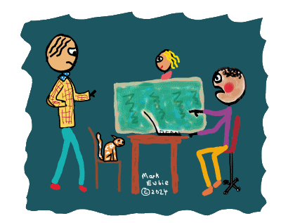 Meeting my publisher for the first time - Theo, Mark and Janice in the office