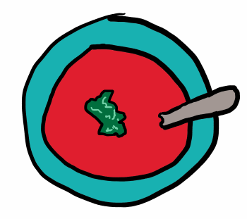 A delicious bowl of tomato soup with spoon and garnish