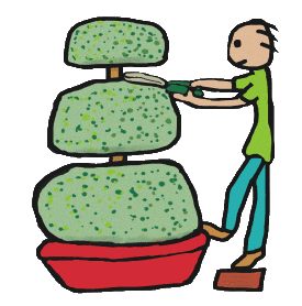 Topiary - gardener clipping plant 