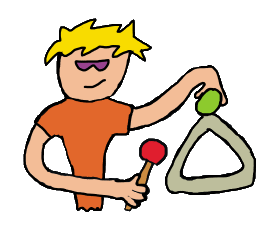 Child plays the triangle with a look of concentration