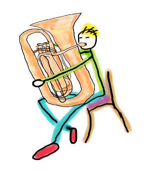 Tuba Playing Stickman is a fun hand-drawn design showing a cool stick figure tuba player and beautiful brass instrument in mid-recital.