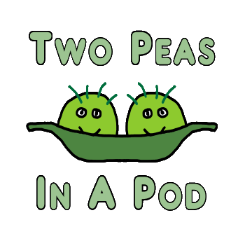 Two Peas In A Pod design is a humorous illustration of the expression showing two identical peas smiling out from their pod. The words of the saying appear above and below the image. For fans of peas!