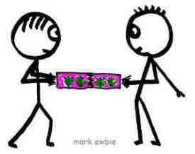 Two stickmen pulling a Xmas cracker