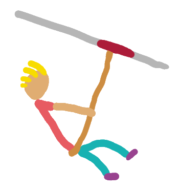 The thrill of ziplining illustrated here in a fun design showing a zip wire rider travelling down the zipline cable at full speed with wind blowing in their hair. Don't look down!